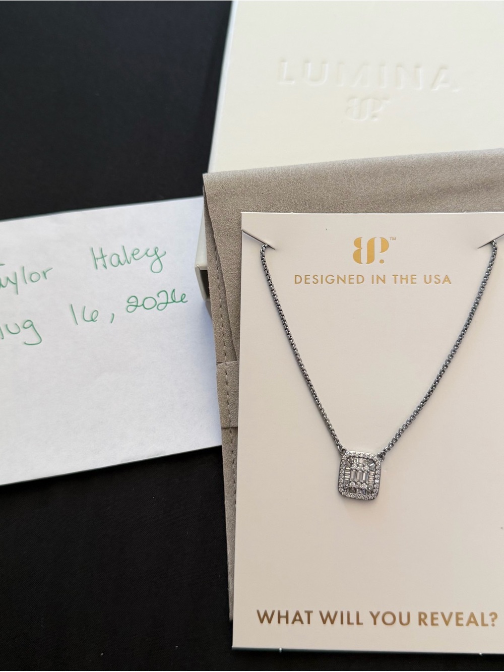 Bomb Party Lumina Square Halo Pendant Necklace - Hematite